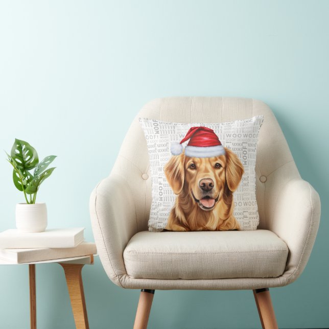Cojín Decorativo Navidades de acuarela de perro de Golden Retriever (Silla)