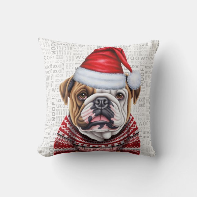 Cojín Decorativo Navidades de acuarela divertidos del Bulldog inglé (Anverso)