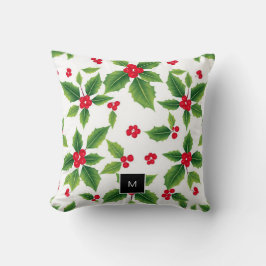 Cojín Decorativo Navidades de acuarela holly berries monogramados