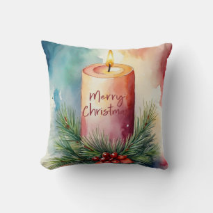 Cojín Decorativo Navidades de acuarela Ilustracion festivo de velas