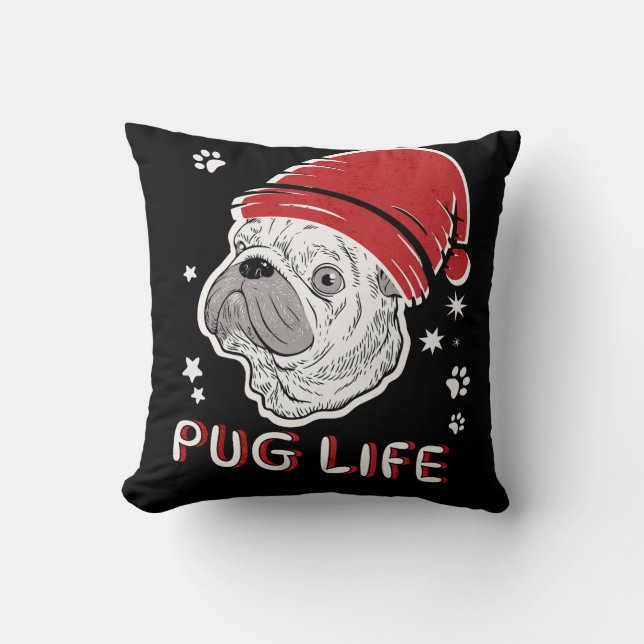 Cojín Decorativo Navidades de animales salvajes Pug Life (Anverso)
