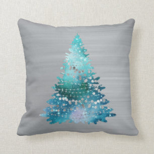 Cojín Decorativo Navidades de árbol de Purpurina plateado Verde azu