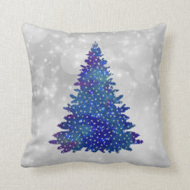 Cojín Decorativo Navidades de árbol Purpurina de plata azul de moda