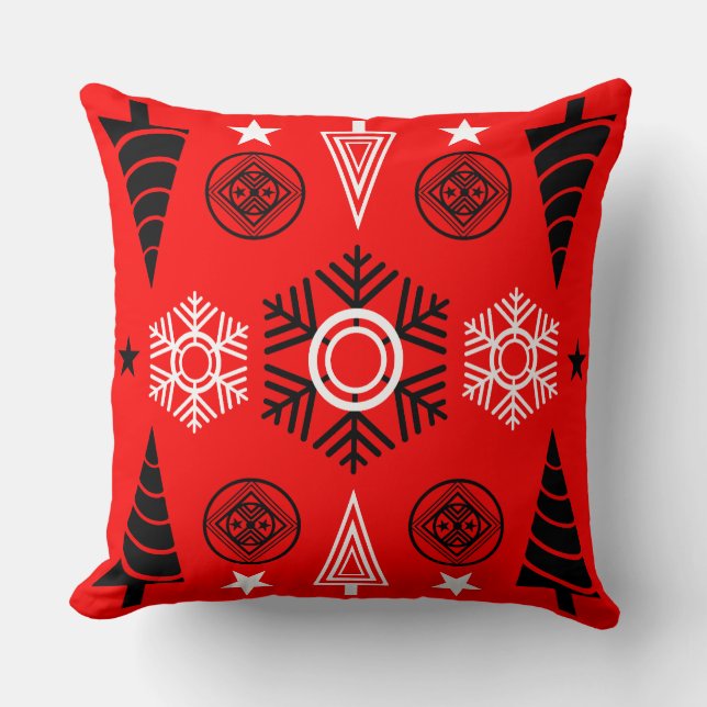 Cojín Decorativo Navidades De Art Nouveau Rojo Y Negro (Anverso)