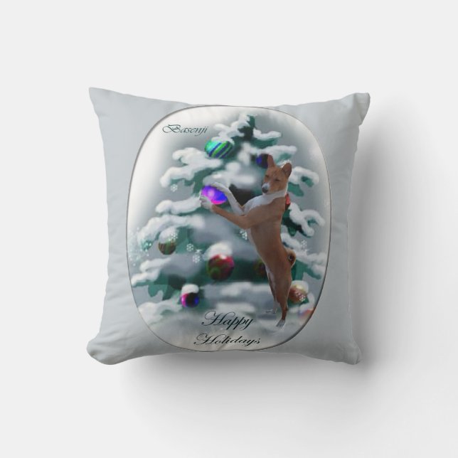 Cojín Decorativo Navidades de Basenji (Anverso)