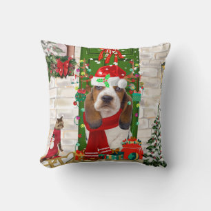 Cojín Decorativo Navidades de Basset Hound