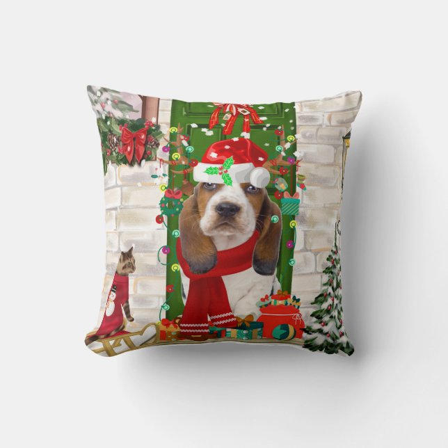 Cojín Decorativo Navidades de Basset Hound (Anverso)