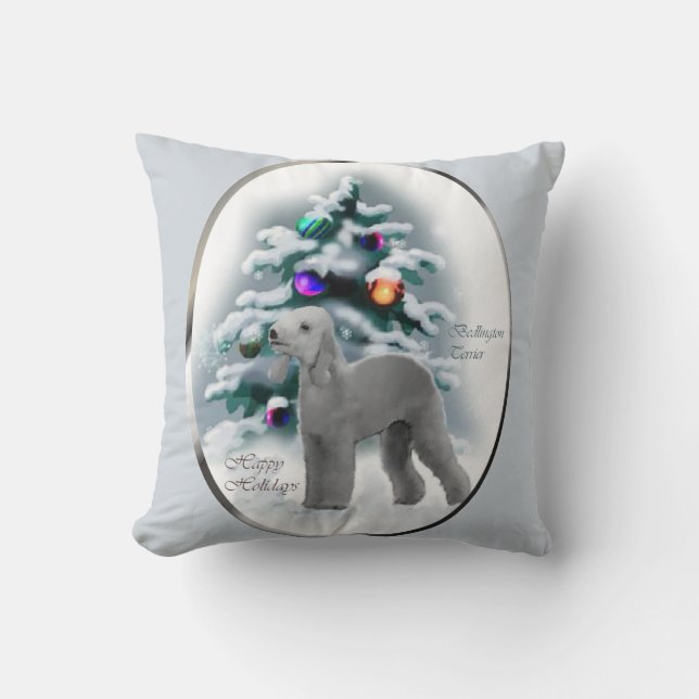 Cojín Decorativo Navidades de Bedlington Terrier (Anverso)