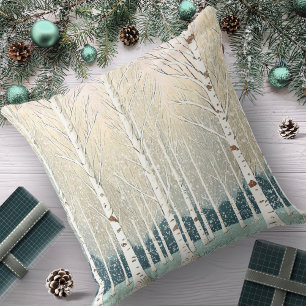 Cojín Decorativo Navidades de Birch Trees Snowy ID1003 Verde azula