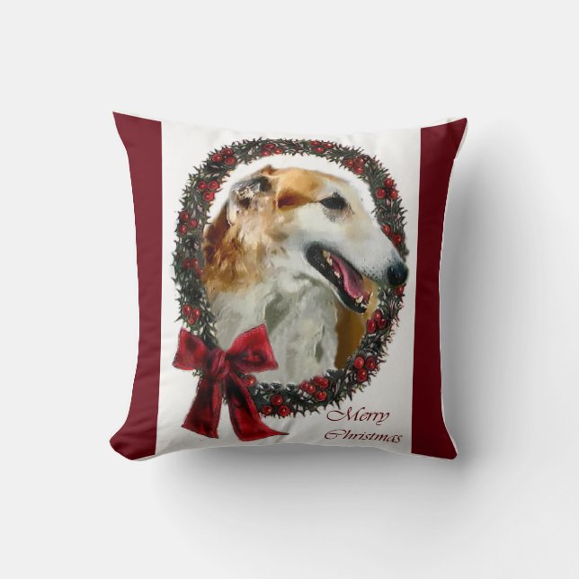 Cojín Decorativo Navidades de Borzoi (Anverso)