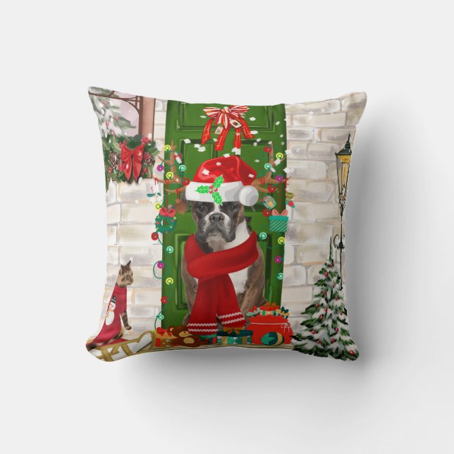 Cojín Decorativo Navidades de Boxer Dog (Anverso)