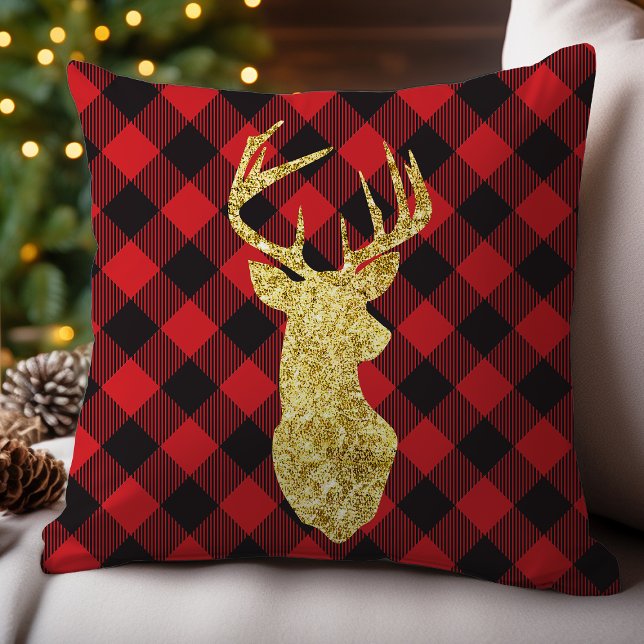 Cojín Decorativo Navidades de Buffalo Plaid and Gold Deer (Subido por el creador)