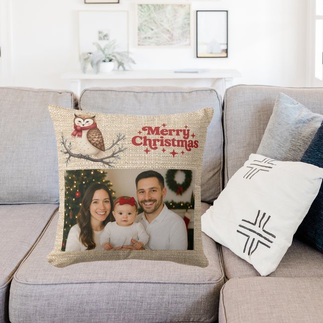 Cojín Decorativo Navidades de búho beige burlap (Subido por el creador)