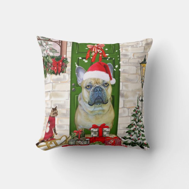 Cojín Decorativo Navidades de Bulldog de Francia (Anverso)