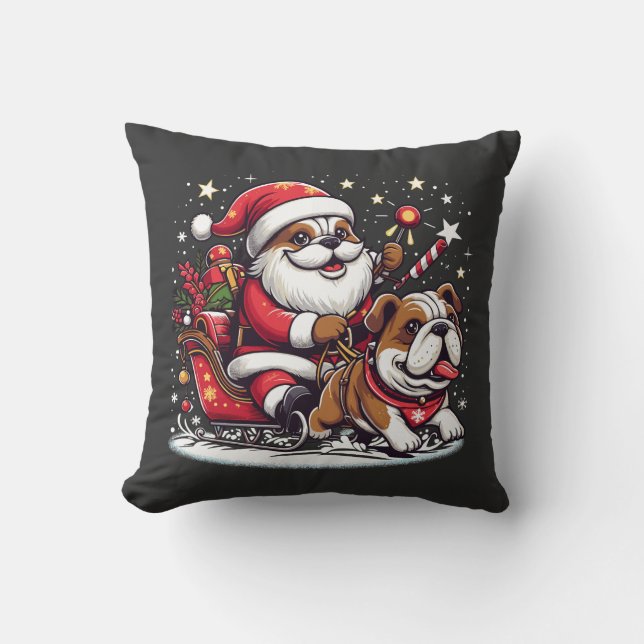 Cojín Decorativo Navidades de Bulldog ingleses santa claus montando (Anverso)