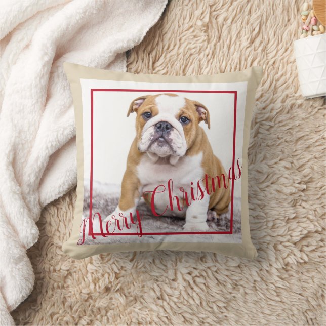 Cojín Decorativo Navidades de Bulldog Personalizado foto de feriado (Manta)