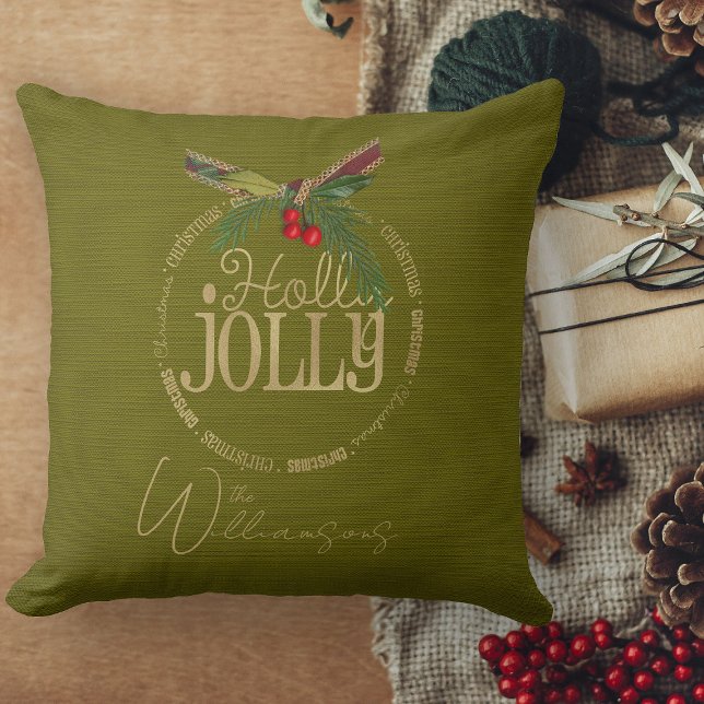 Cojín Decorativo Navidades De Burgundy Y Shimmering Holly Jolly (Christmas pillows personalized Christmas throw pillow for couch)