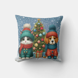 Cojín Decorativo Navidades de cachorro y gatito