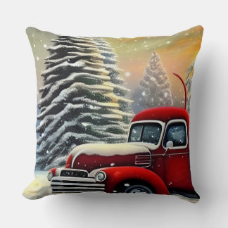 Cojín Decorativo Navidades de camiones rojos vintage y árboles de n