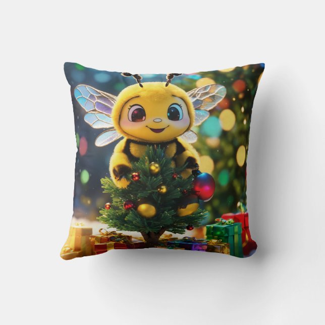 Cojín Decorativo Navidades de Chibi Bee Buzz: Invierno de vidrio ma (Reverso)