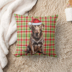 Cojín Decorativo Navidades de Chocolate Lab y Holiday Plaid