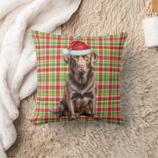 Cojín Decorativo Navidades de Chocolate Lab y Holiday Plaid