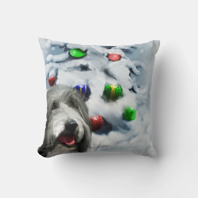Cojín Decorativo Navidades de Collie con barba (Anverso)