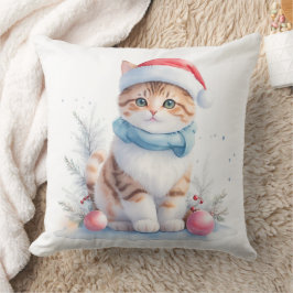 Cojín Decorativo Navidades de color de agua dulce Santa Cat