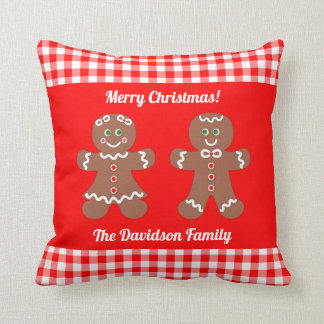 Cojín Decorativo Navidades de Cute Gingerbread Red Gingham Monogram