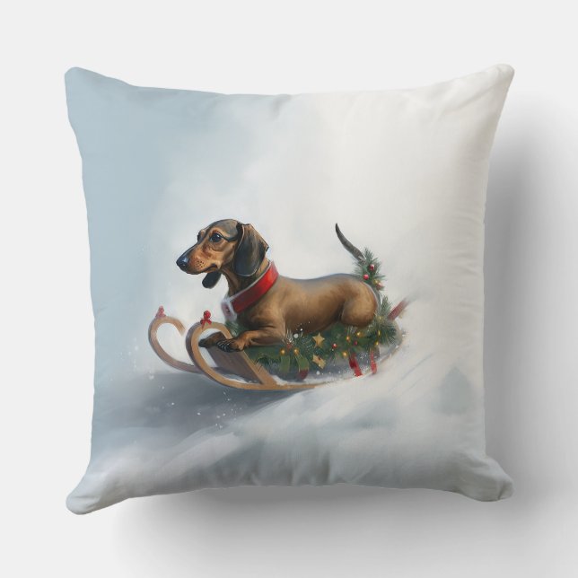 Cojín Decorativo Navidades de Dachshund en invierno (Reverso )