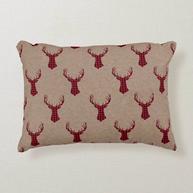 Cojín Decorativo Navidades de Deer Kraft Plaid (Anverso)
