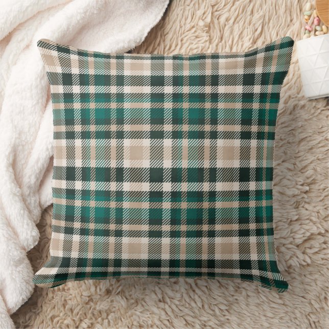 Cojín Decorativo Navidades de Emerald Green y Tan Plaid (Manta)