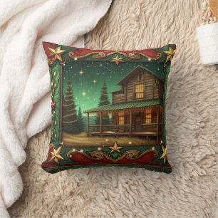 Cojín Decorativo Navidades de escena de Western Rustic Country Hous