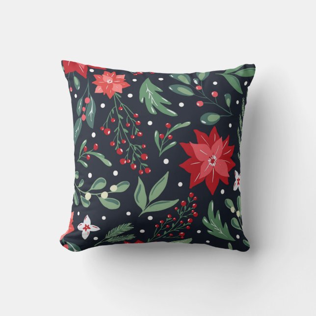 Cojín Decorativo Navidades de feriado floral merry Black (Anverso)