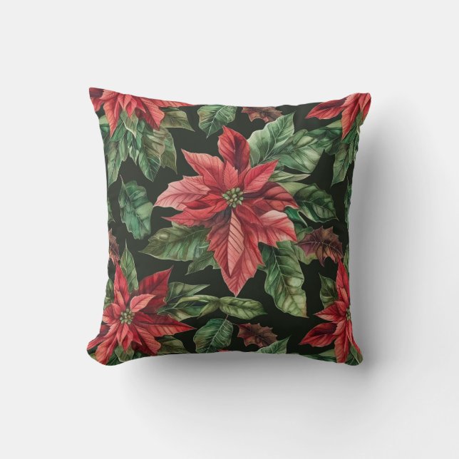 Cojín Decorativo Navidades de flores de Poinsettia (Anverso)