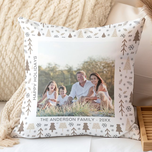 Cojín Decorativo Navidades de fotografía familiares modernos (Modern Christmas Holidays Personalized Photo Throw Pillow by MINTIC DESIGN STUDIO)