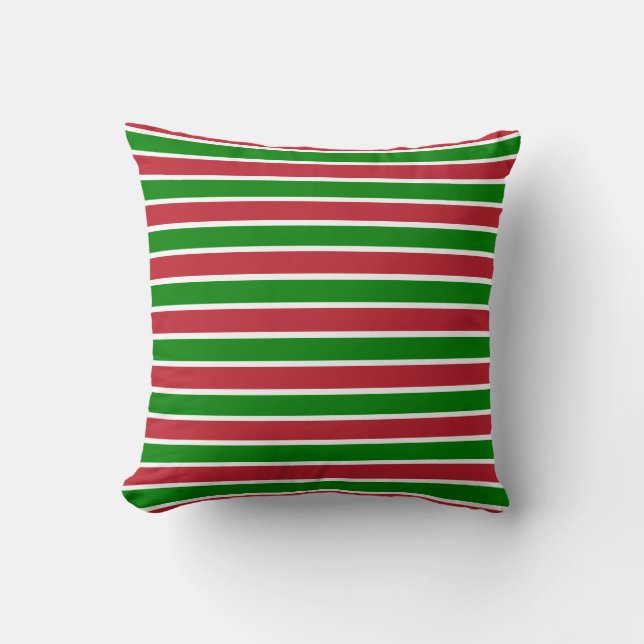 Cojín Decorativo Navidades de franjas rojas y verdes (Anverso)