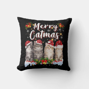Cojín Decorativo Navidades de gato Santa Hat Graciosa Feliz Navidad