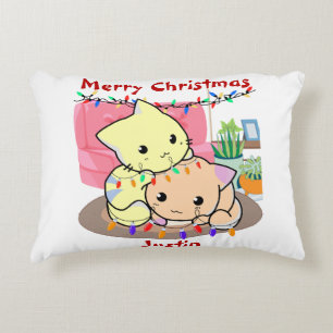 Cojín Decorativo Navidades de gatos en esteras, nombre personalizad