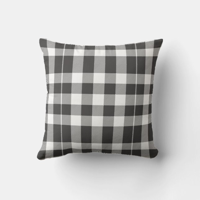 Cojín Decorativo Navidades de Gingham en blanco y negro (Reverso)
