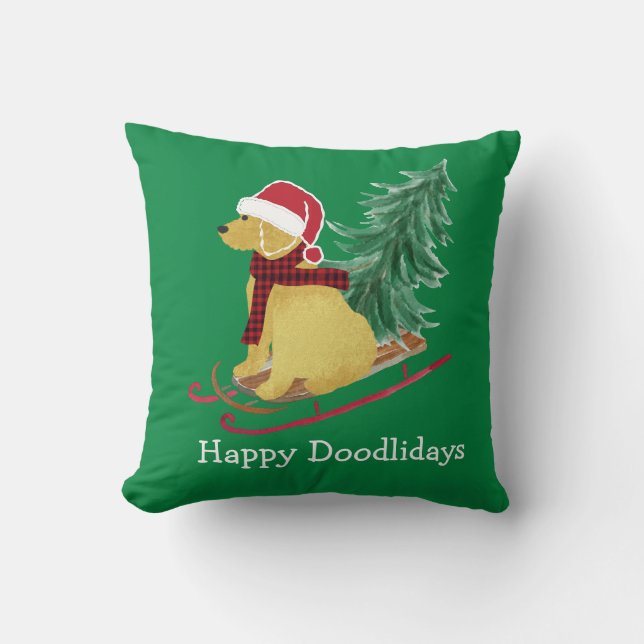 Cojín Decorativo Navidades de Goldendoodle personalizados atacados (Anverso)