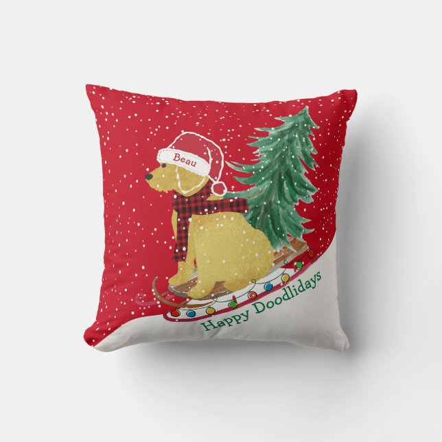 Cojín Decorativo Navidades de Goldendoodle personalizados lanzan ni (Anverso)