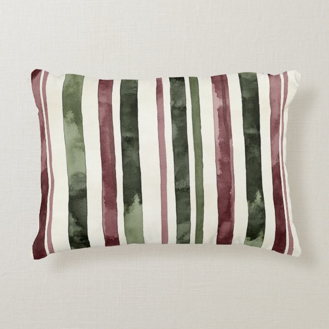 Cojín Decorativo Navidades de Green Burgundy Stripes (Anverso)