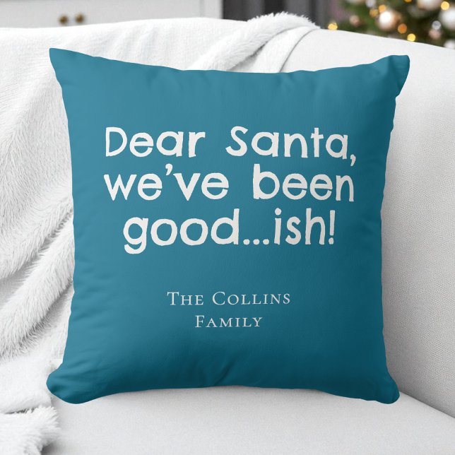 Cojín Decorativo Navidades de humor Verde azulado y divertido (Modern Fun Santa Teal Personalized Humor Christmas Throw Pillow)