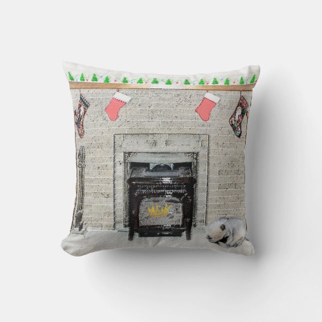 Cojín Decorativo Navidades de Keeshond picotean perro con pintura d (Anverso)