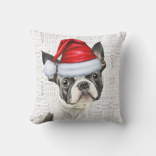 Cojín Decorativo Navidades de la acuarela del perro de Boston Terri