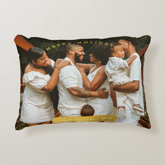 Cojín Decorativo Navidades de la familia Personalizado Dorada Photo (Anverso)