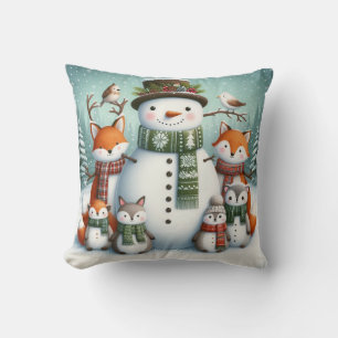 Cojín Decorativo Navidades de la familia Snowman, amigos forestales