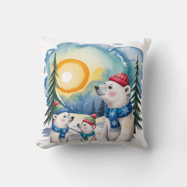 Cojín Decorativo Navidades de la familia Winter Polar Bear (Anverso)