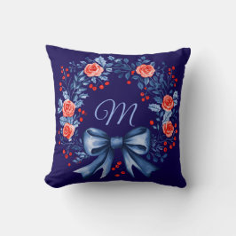 Cojín Decorativo Navidades de la Rosa Roja Azul Monograma